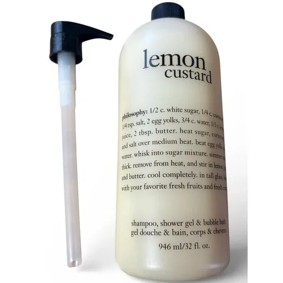 Philosophy Lemon Custard Shampoo Shower Gel Bubble Bath New Sealed W/Pump 32oz - Picture 3 of 3